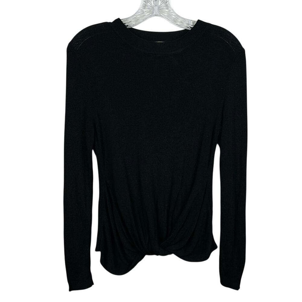 Topshop Black Ribbed Long Sleeve Knot Front Top Medium Minimalist Capsule Staple